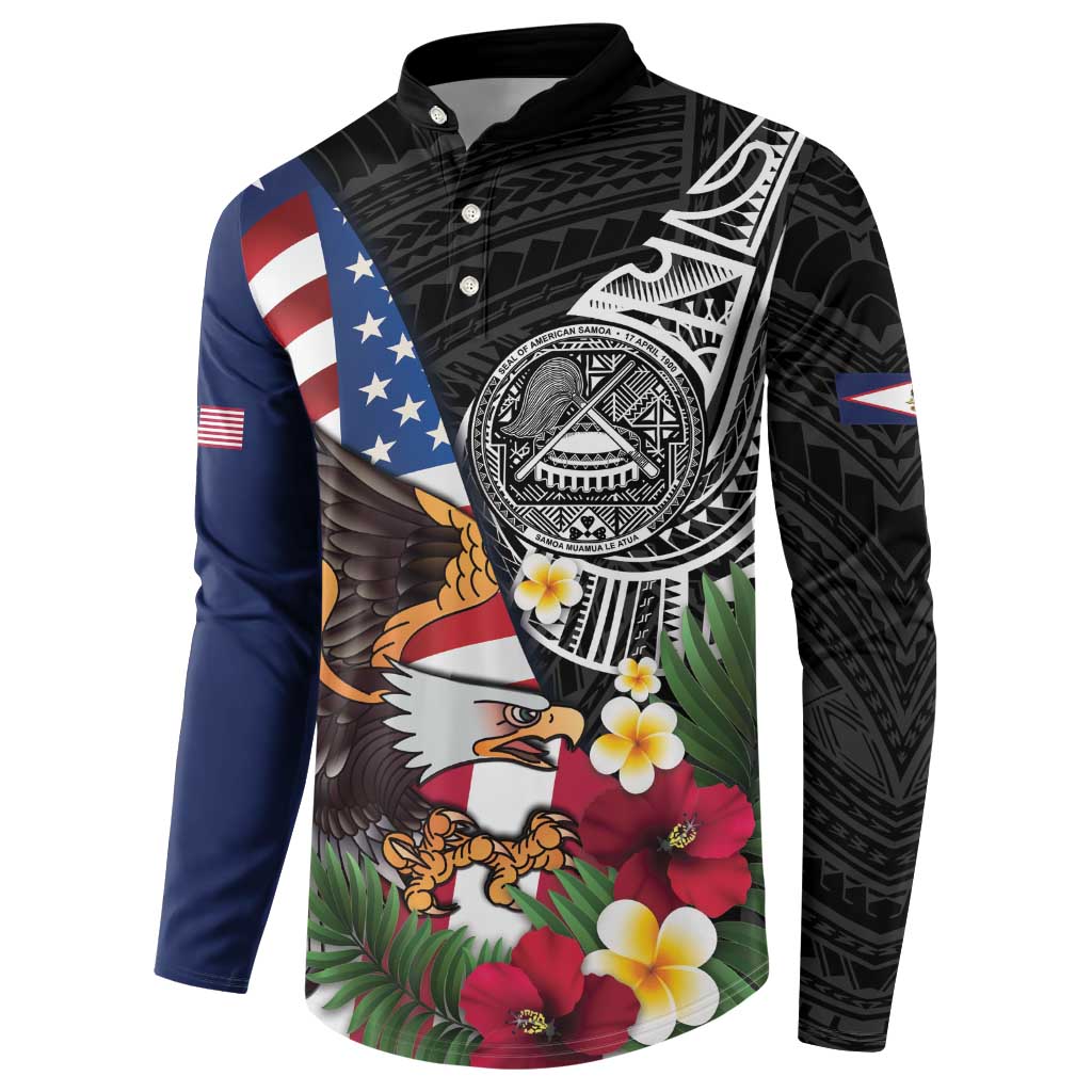 United States and American Samoa Button Sweatshirt USA Flag Eagle With Seal Tropical Flowers LT14 - Polynesian Pride