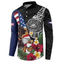 United States and American Samoa Button Sweatshirt USA Flag Eagle With Seal Tropical Flowers LT14 - Polynesian Pride