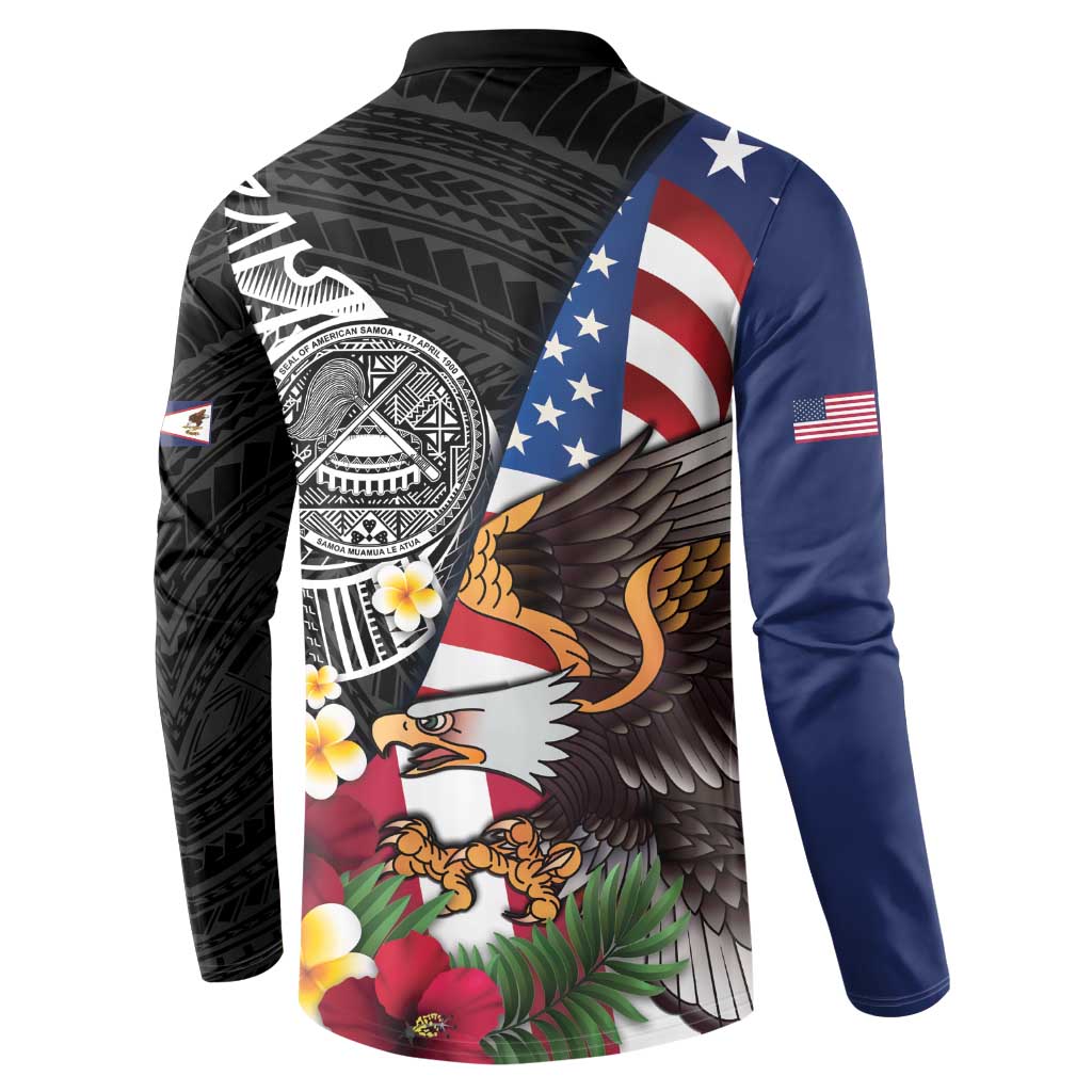 United States and American Samoa Button Sweatshirt USA Flag Eagle With Seal Tropical Flowers LT14 - Polynesian Pride