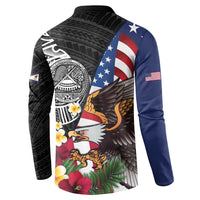United States and American Samoa Button Sweatshirt USA Flag Eagle With Seal Tropical Flowers LT14 - Polynesian Pride