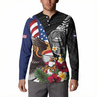 United States and American Samoa Button Sweatshirt USA Flag Eagle With Seal Tropical Flowers LT14 - Polynesian Pride