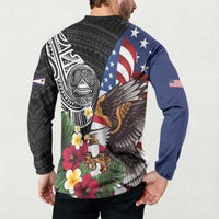 United States and American Samoa Button Sweatshirt USA Flag Eagle With Seal Tropical Flowers LT14 - Polynesian Pride