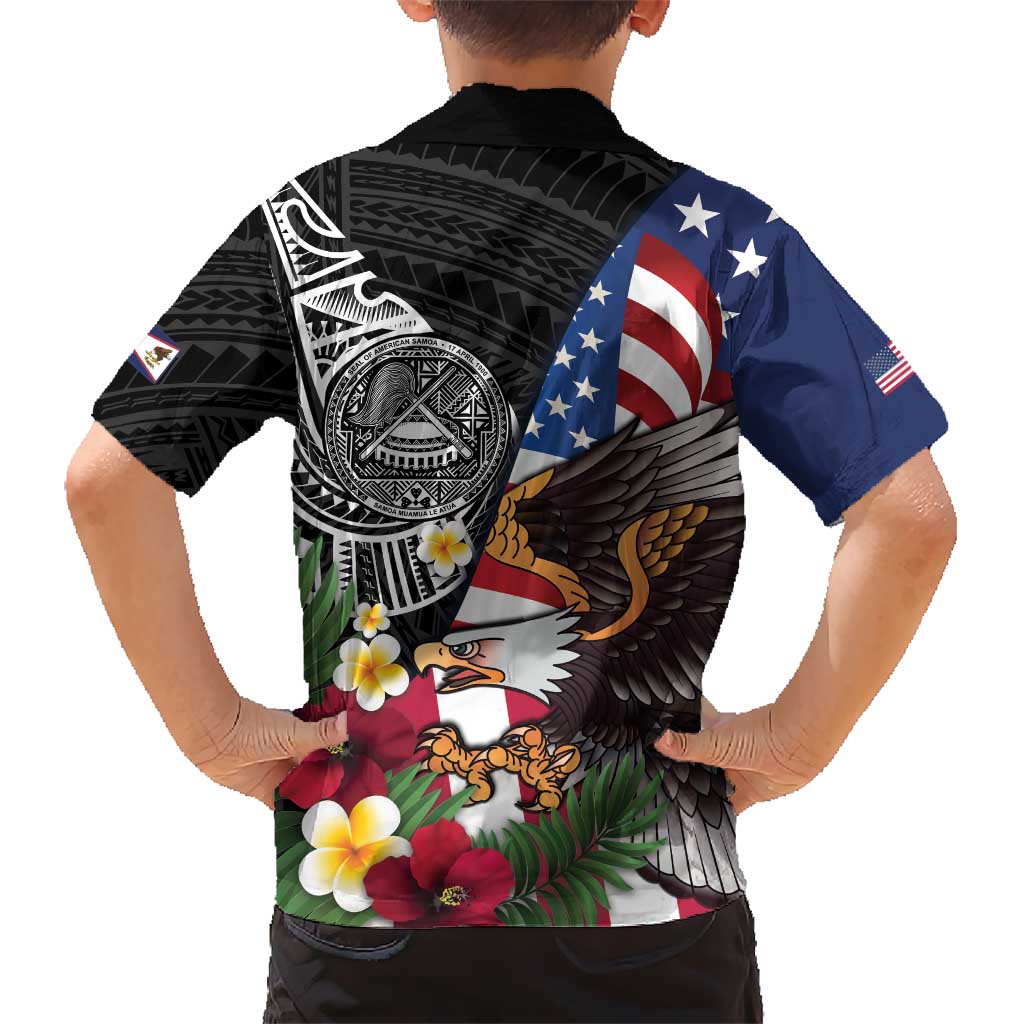 United States and American Samoa Kid Hawaiian Shirt USA Flag Eagle With Seal Tropical Flowers LT14 - Polynesian Pride