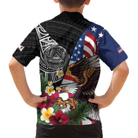 United States and American Samoa Kid Hawaiian Shirt USA Flag Eagle With Seal Tropical Flowers LT14 - Polynesian Pride