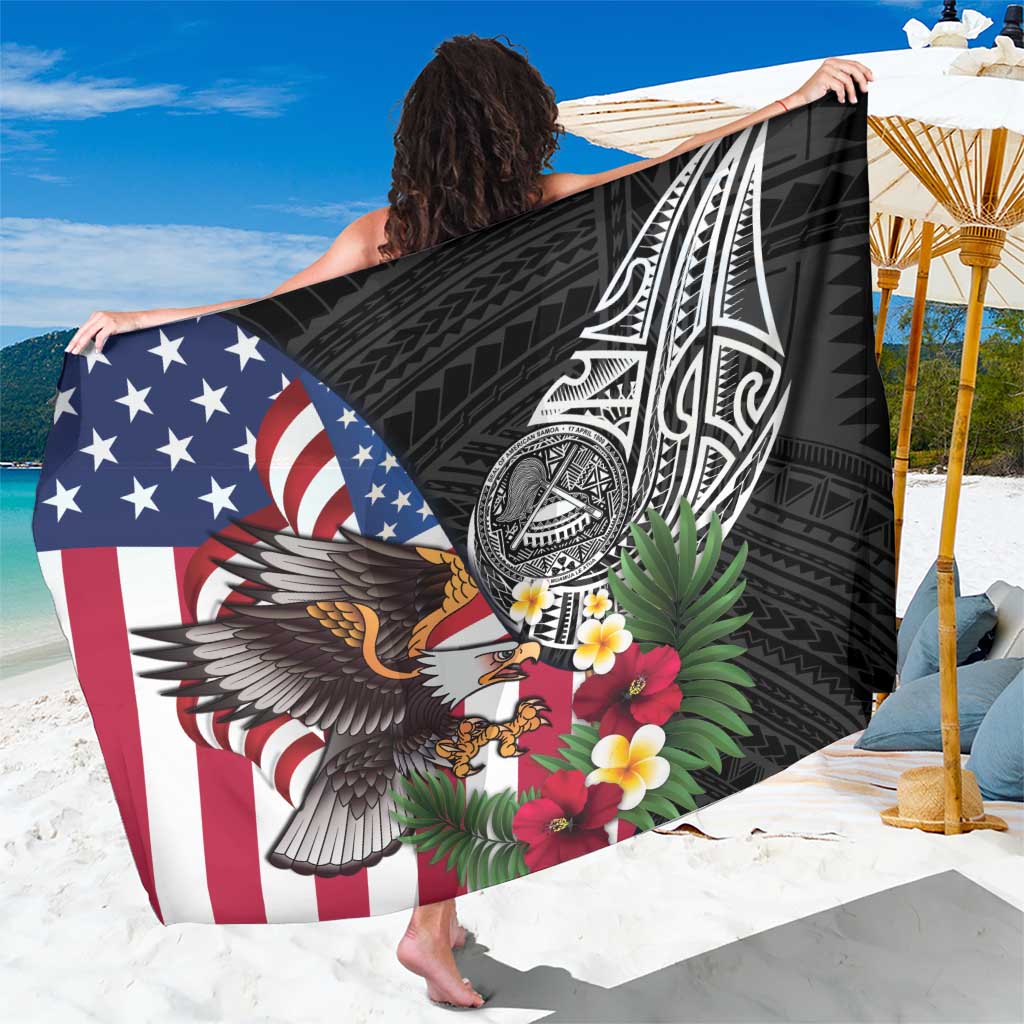 United States and American Samoa Sarong USA Flag Eagle With Seal Tropical Flowers LT14 One Size 44 x 66 inches Black - Polynesian Pride