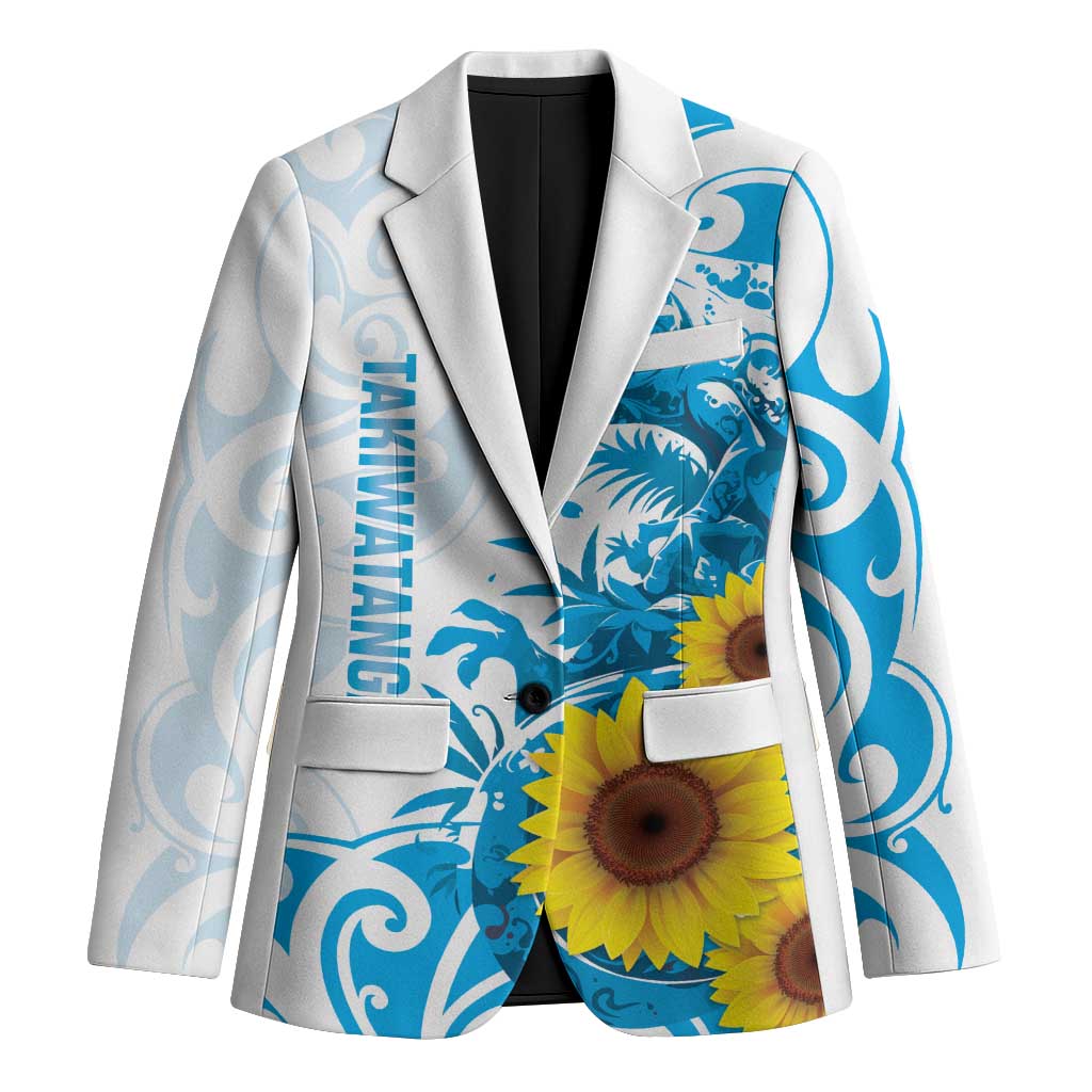 New Zealand Autism Awareness Month Blazer Takiwatanga Maori Lizard With Sunflower LT14 Unisex Blue - Polynesian Pride