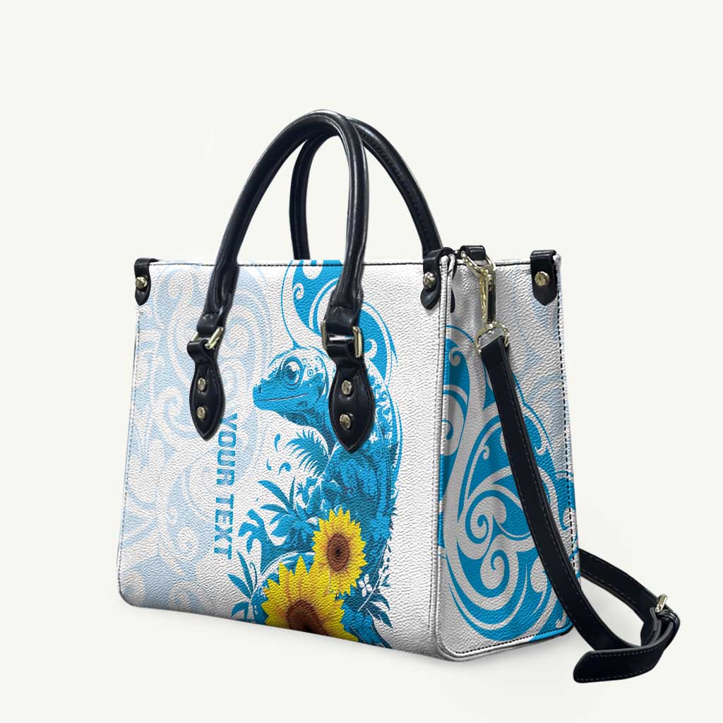 New Zealand Autism Awareness Month Leather Bag Takiwatanga Maori Lizard With Sunflower LT14 Blue - Polynesian Pride