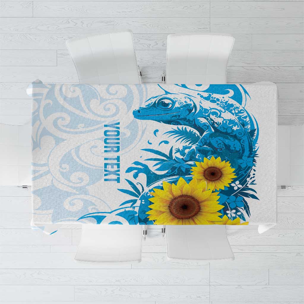 New Zealand Autism Awareness Month Tablecloth Takiwatanga Maori Lizard With Sunflower