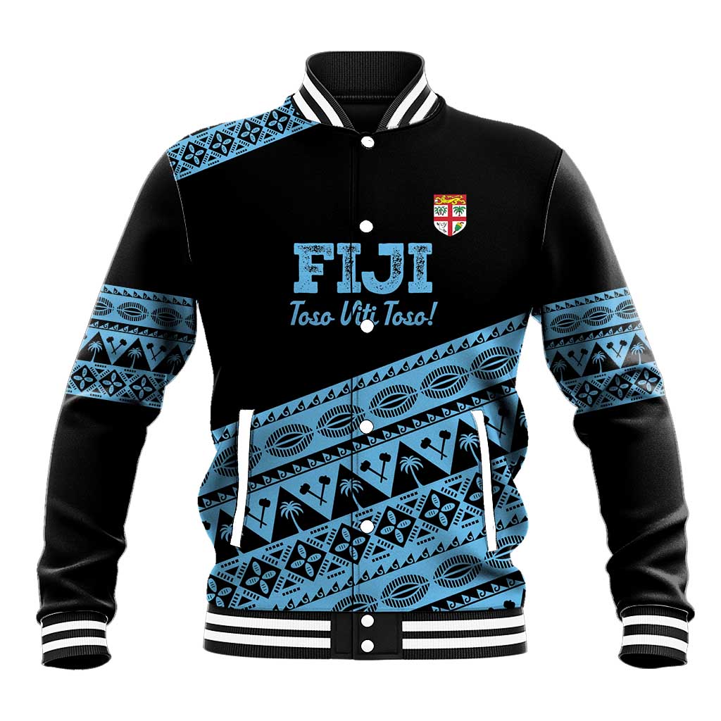 Fiji Rugby 2025 Custom Baseball Jacket Fijian Tapa Toso Viti Toso - Black LT14 Unisex Black - Polynesian Pride