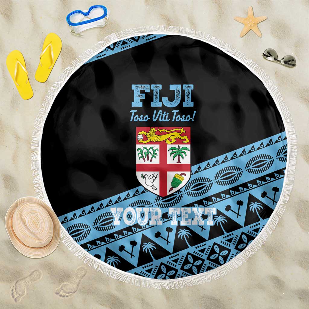 Fiji Rugby 2025 Custom Beach Blanket Fijian Tapa Toso Viti Toso - Black LT14 One Size 150cm Black - Polynesian Pride