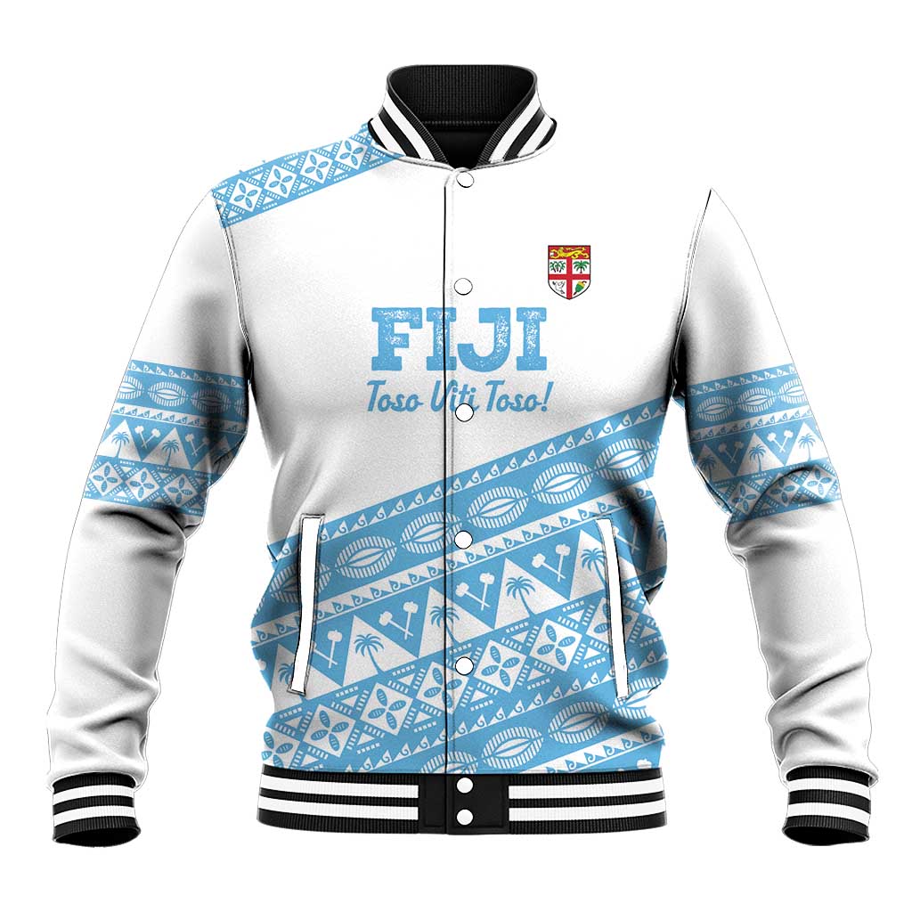 Fiji Rugby 2025 Custom Baseball Jacket Fijian Tapa Toso Viti Toso - White LT14 Unisex White - Polynesian Pride