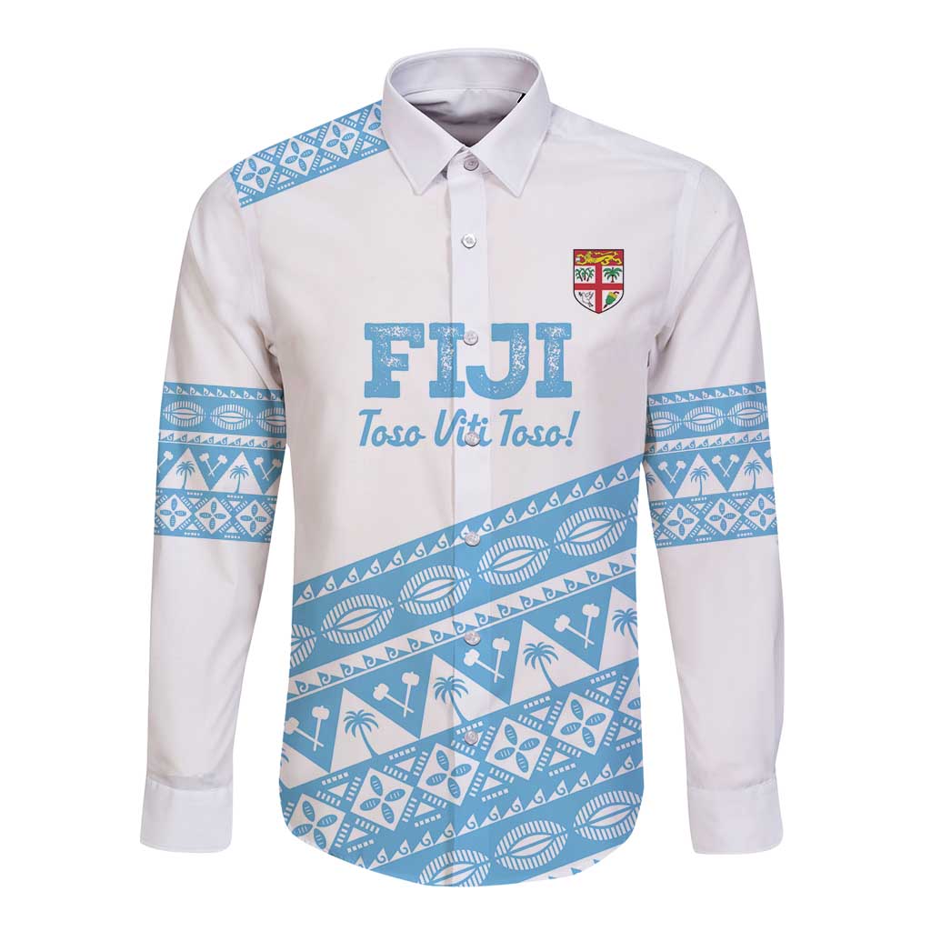 Fiji Rugby 2025 Custom Long Sleeve Button Shirt Fijian Tapa Toso Viti Toso - White LT14 Unisex White - Polynesian Pride