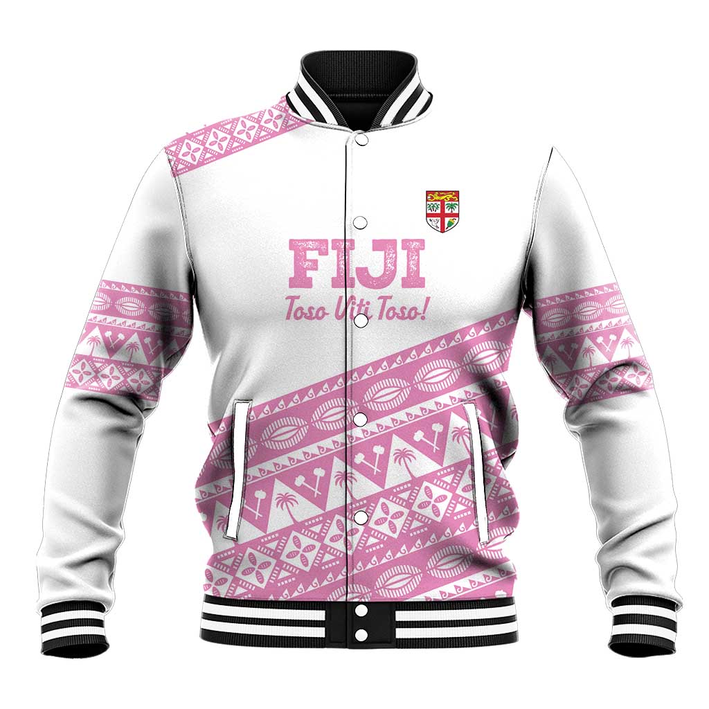 Fiji Rugby 2025 Custom Baseball Jacket Fijian Tapa Toso Viti Toso - Pink LT14 Unisex Pink - Polynesian Pride