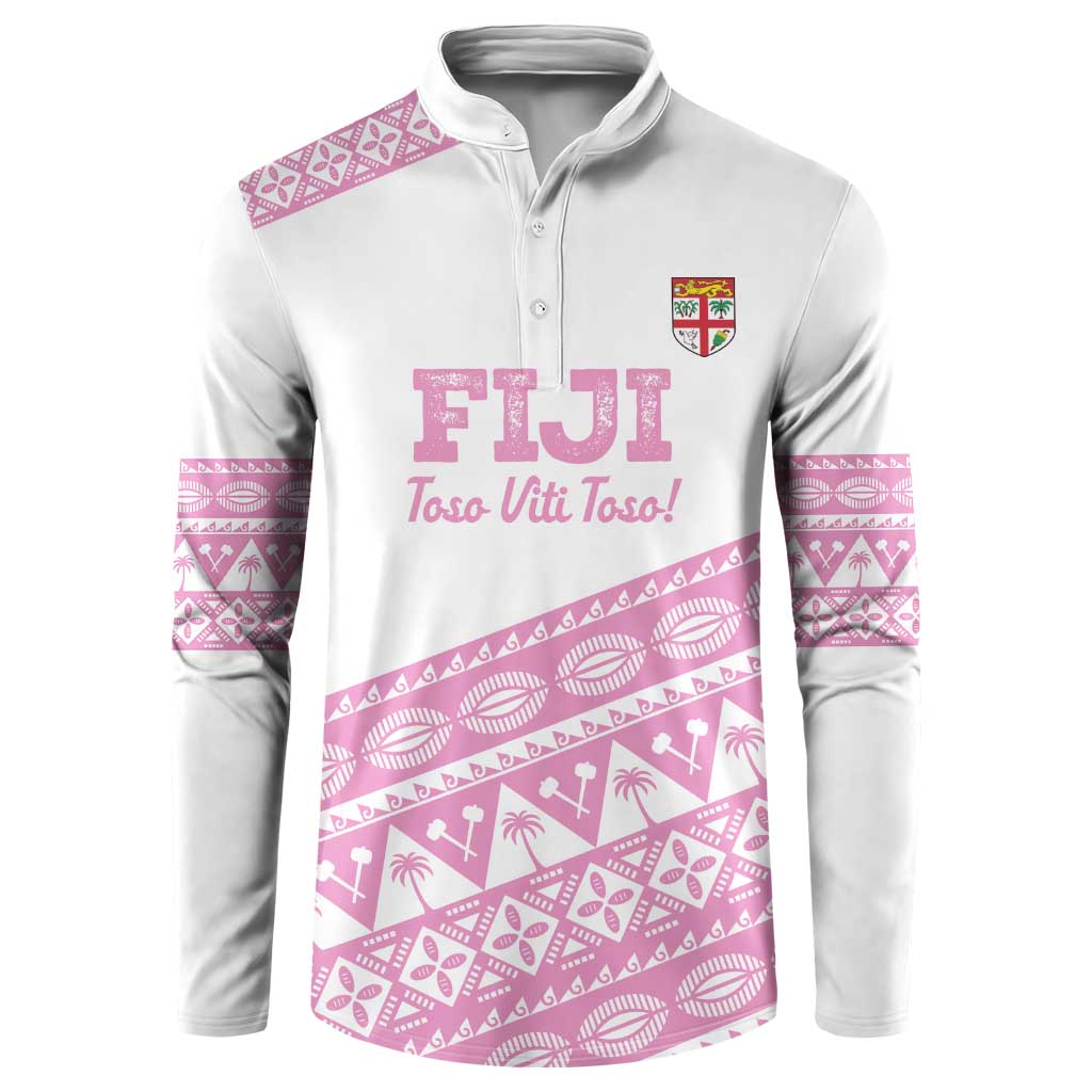 Fiji Rugby 2025 Custom Button Sweatshirt Fijian Tapa Toso Viti Toso - Pink LT14 Pink - Polynesian Pride