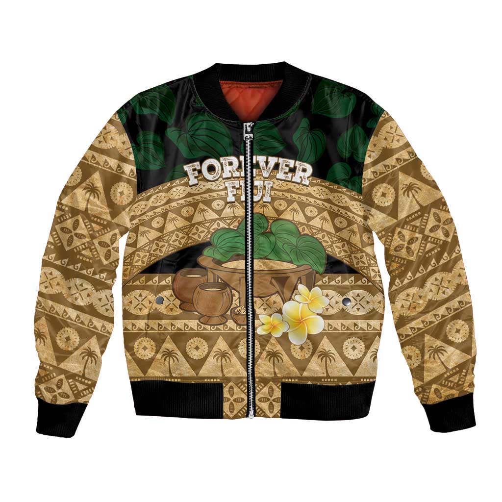 Bula Fiji Kava Bowl Bomber Jacket Fijian Tapa Cloth Vintage Vibe LT14 Unisex Brown - Polynesian Pride