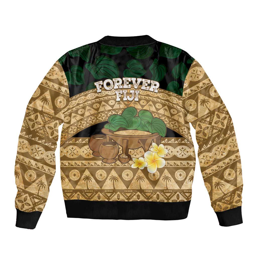Bula Fiji Kava Bowl Bomber Jacket Fijian Tapa Cloth Vintage Vibe LT14 - Polynesian Pride