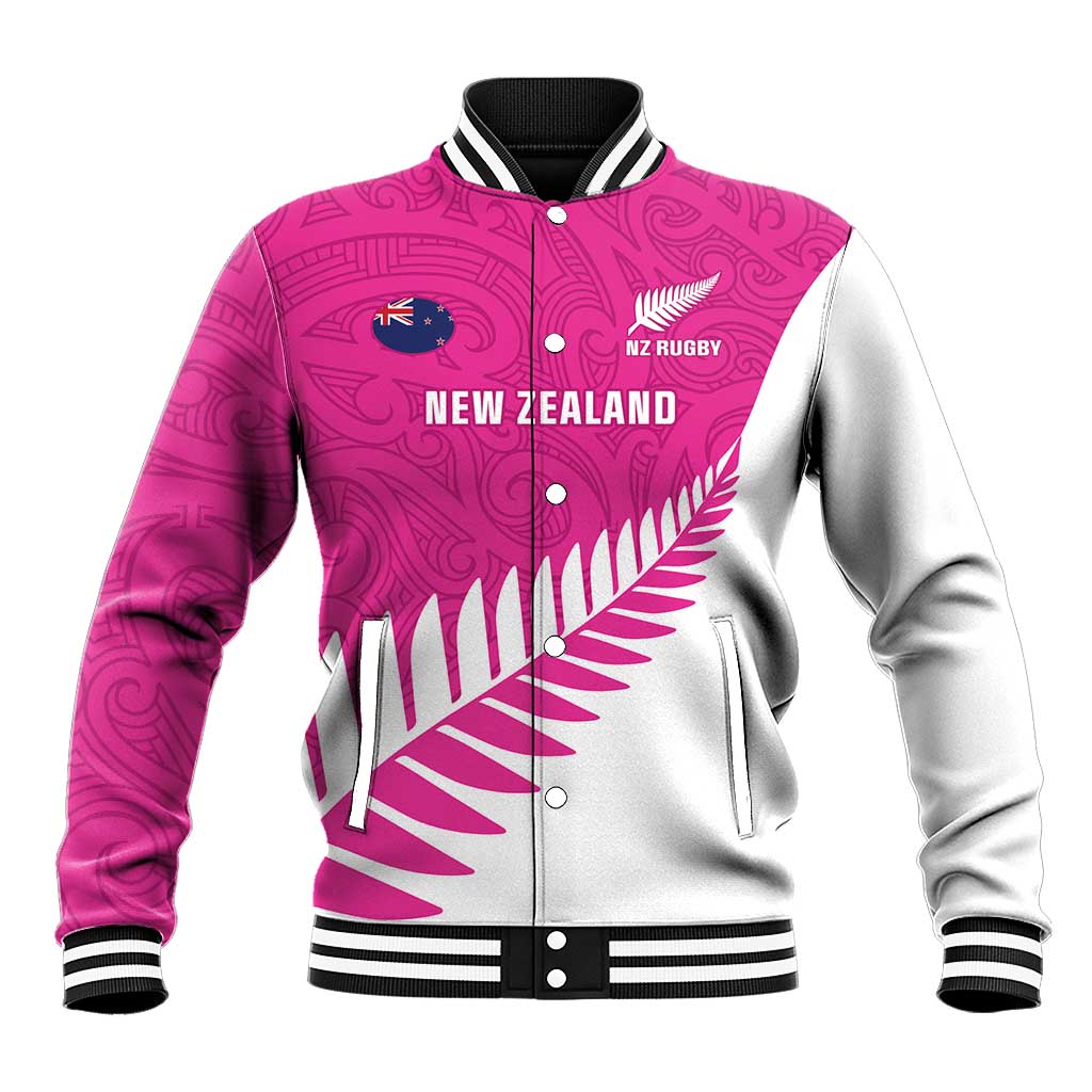 New Zealand Silver Fern Rugby Custom Baseball Jacket Go All Black Maori Pink Version LT14 Unisex Pink - Polynesian Pride