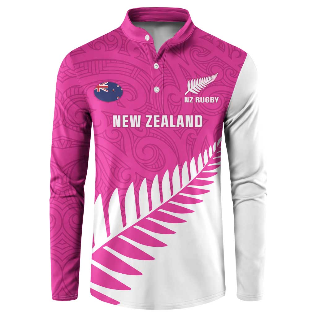 New Zealand Silver Fern Rugby Custom Button Sweatshirt Go All Black Maori Pink Version LT14 Pink - Polynesian Pride