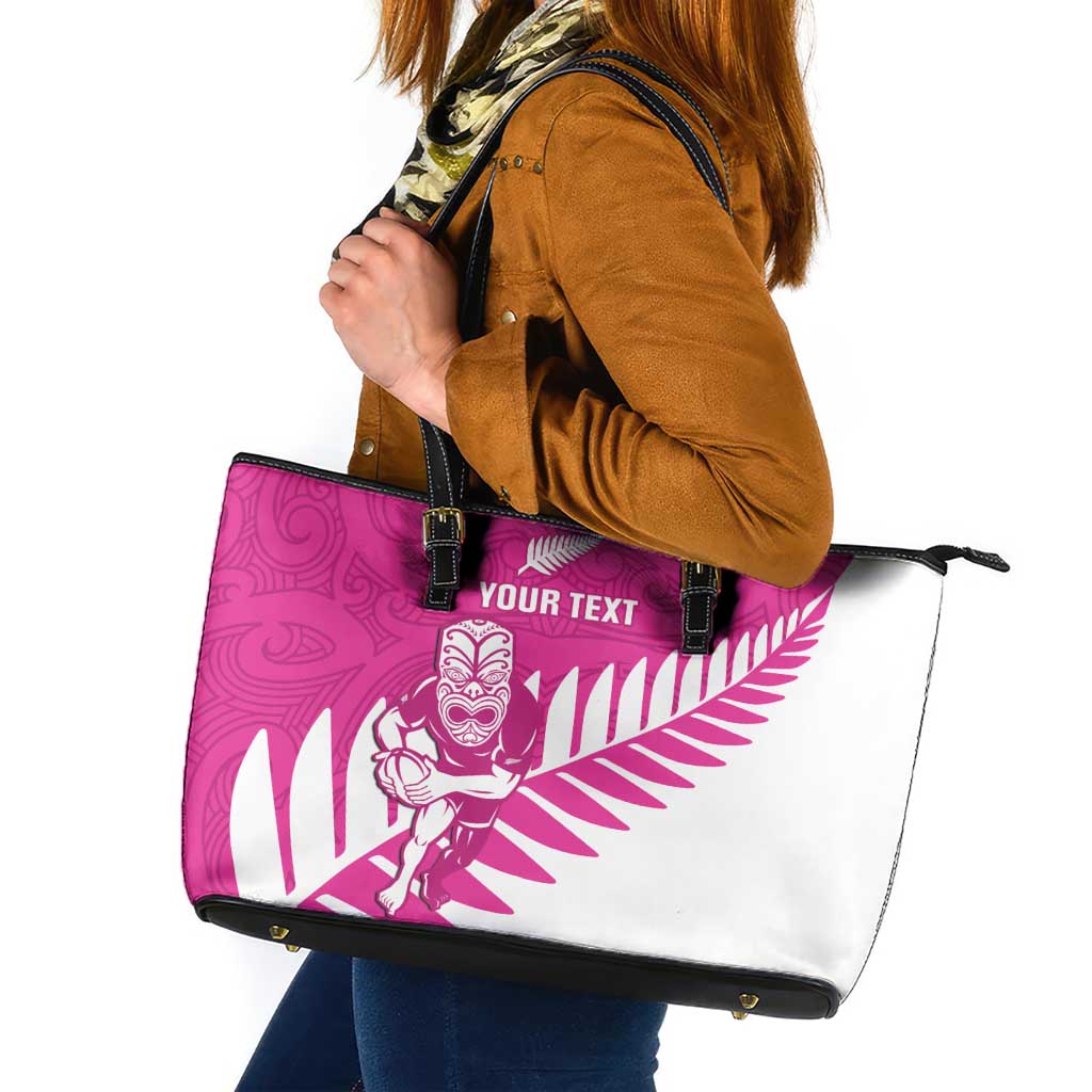 New Zealand Silver Fern Rugby Custom Leather Tote Bag Go All Black Maori Pink Version LT14 Pink - Polynesian Pride