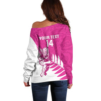 New Zealand Silver Fern Rugby Custom Off Shoulder Sweater Go All Black Maori Pink Version LT14 - Polynesian Pride