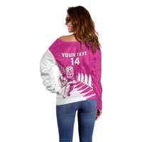 New Zealand Silver Fern Rugby Custom Off Shoulder Sweater Go All Black Maori Pink Version LT14 - Polynesian Pride