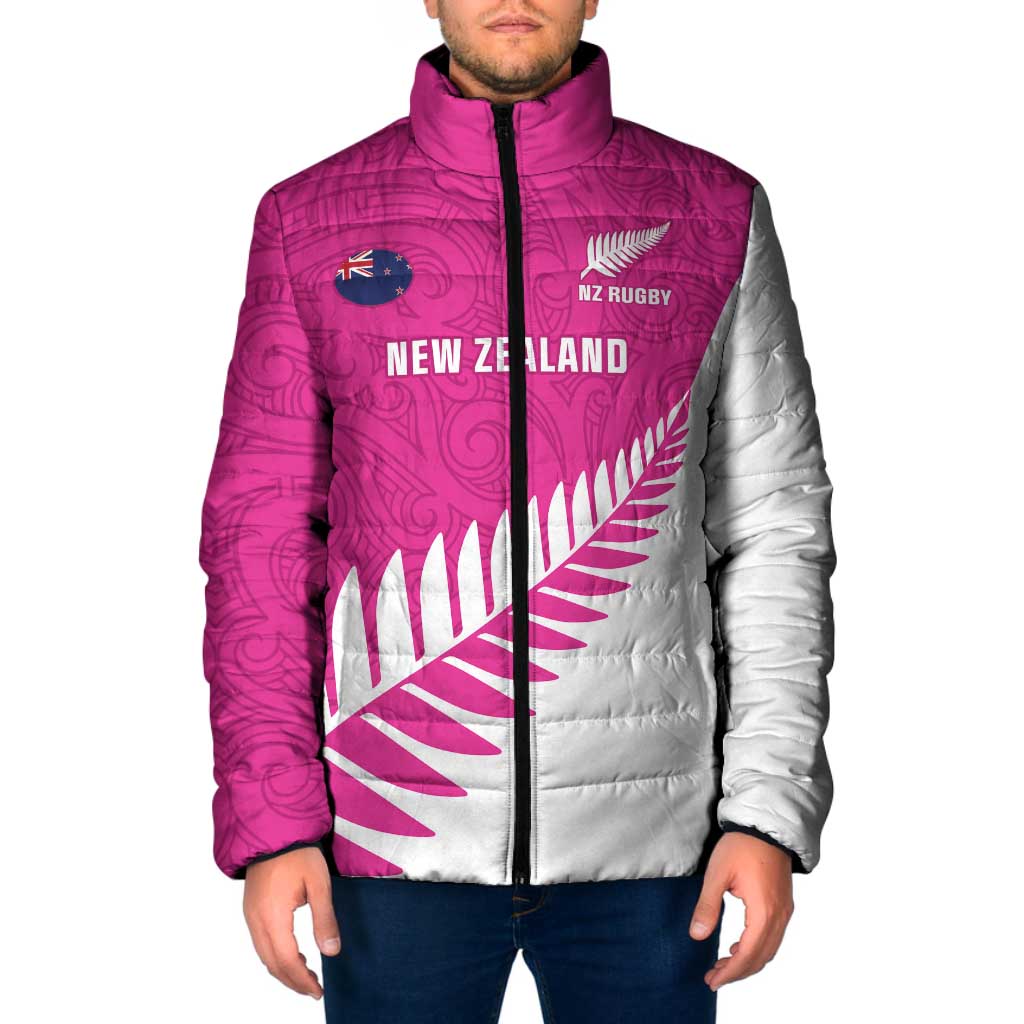 New Zealand Silver Fern Rugby Custom Padded Jacket Go All Black Maori Pink Version LT14 Men Pink - Polynesian Pride