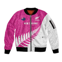 New Zealand Silver Fern Rugby Custom Sleeve Zip Bomber Jacket Go All Black Maori Pink Version LT14 Unisex Pink - Polynesian Pride
