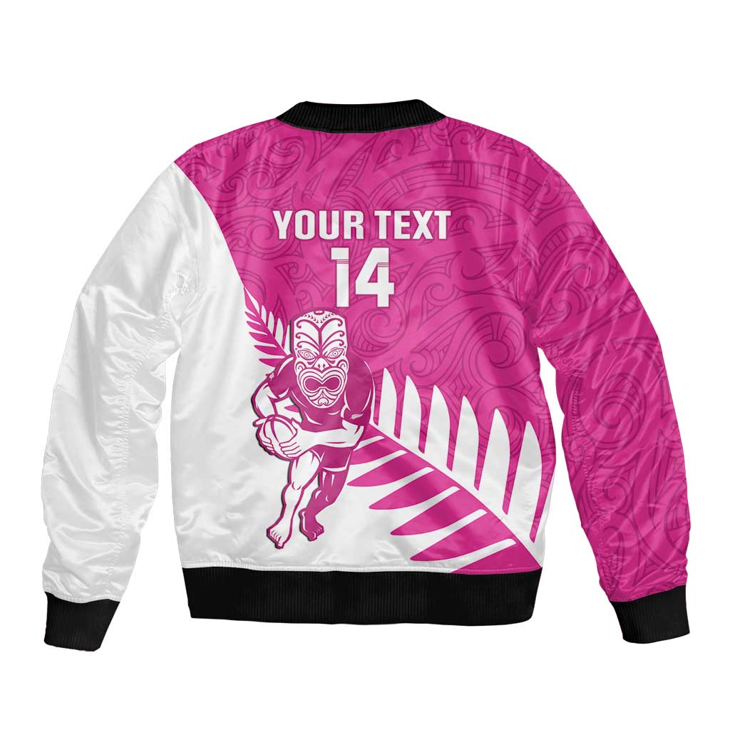 New Zealand Silver Fern Rugby Custom Sleeve Zip Bomber Jacket Go All Black Maori Pink Version LT14 - Polynesian Pride