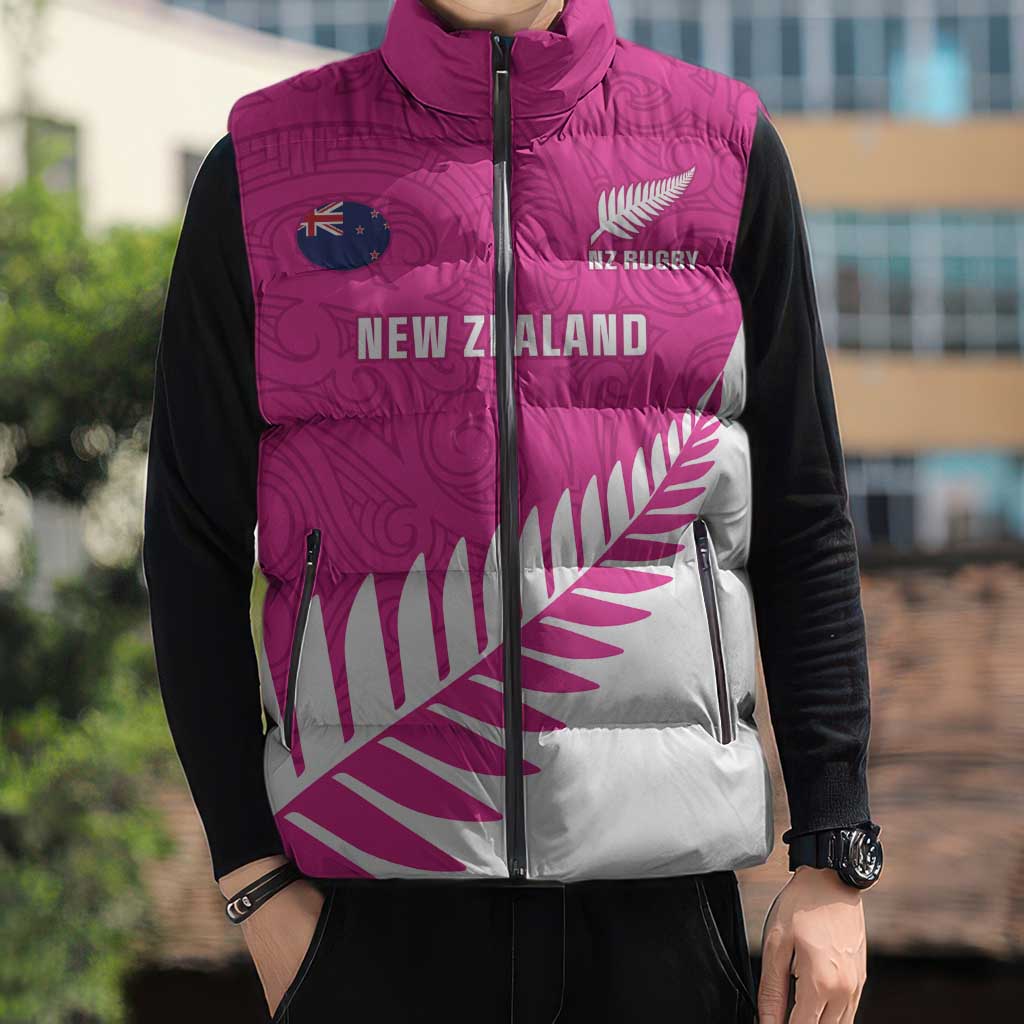 New Zealand Silver Fern Rugby Custom Sleeveless Puffer Jacket Go All Black Maori Pink Version LT14 - Polynesian Pride