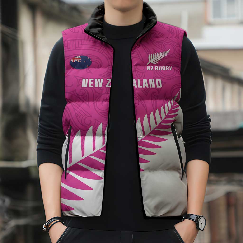 New Zealand Silver Fern Rugby Custom Sleeveless Puffer Jacket Go All Black Maori Pink Version LT14 - Polynesian Pride
