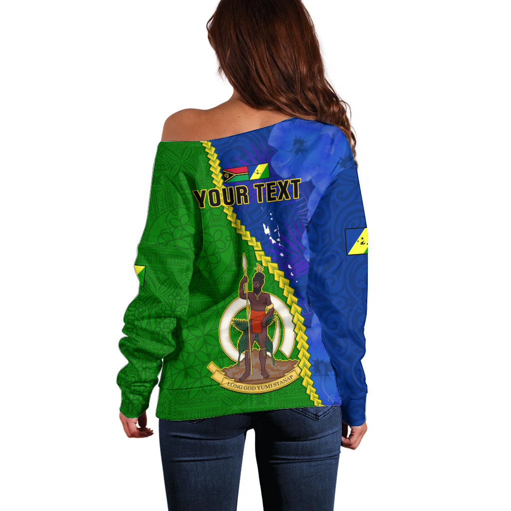 Personalised Vanuatu Malampa Province Off Shoulder Sweater Turtle Sand Drawing Unique Tapa Pattern LT14 - Polynesian Pride