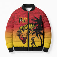Custom Papua New Guinea Cricket Bomber Puffer Jacket PNG Barramundis LT14 Unisex Red - Polynesian Pride