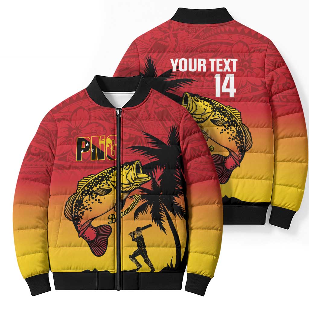 Custom Papua New Guinea Cricket Bomber Puffer Jacket PNG Barramundis LT14 - Polynesian Pride