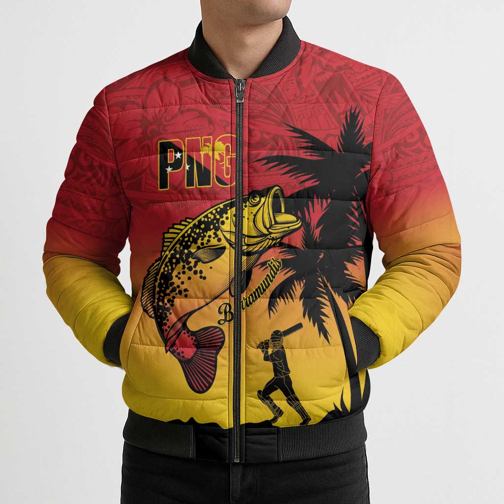 Custom Papua New Guinea Cricket Bomber Puffer Jacket PNG Barramundis LT14 - Polynesian Pride