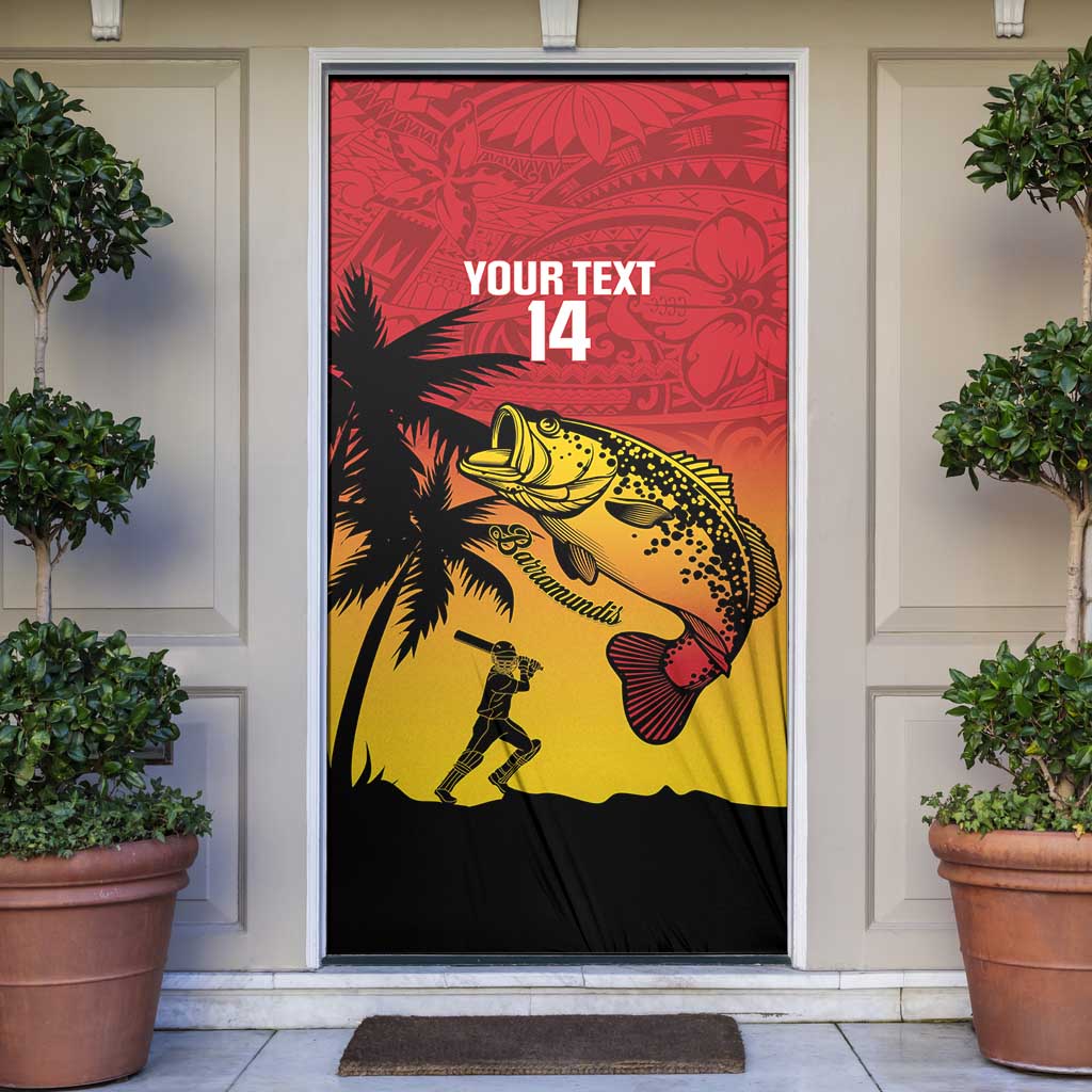 Custom Papua New Guinea Cricket Door Cover PNG Barramundis LT14 Red - Polynesian Pride