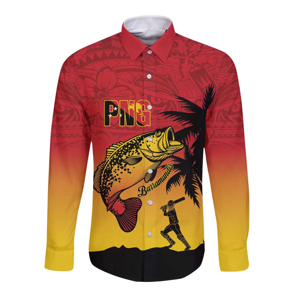 Custom Papua New Guinea Cricket Long Sleeve Button Shirt PNG Barramundis LT14 Unisex Red - Polynesian Pride