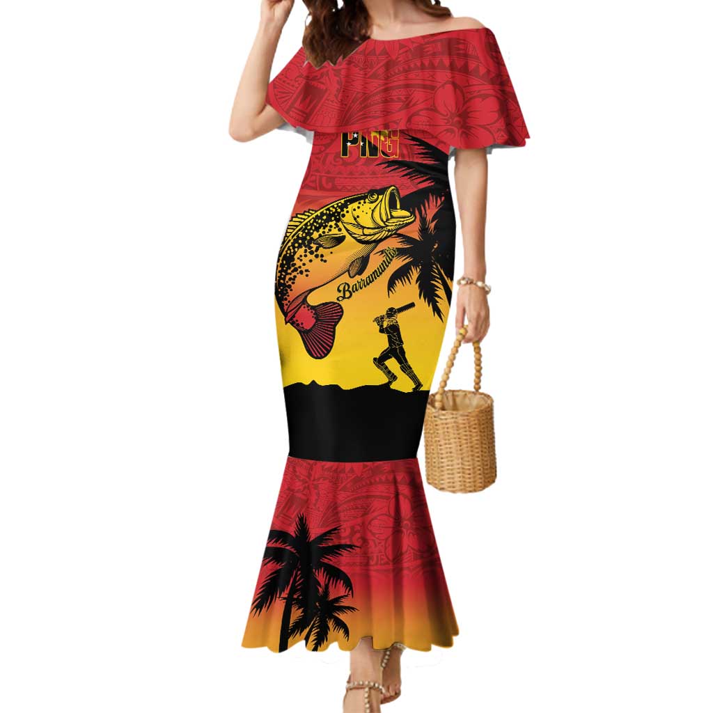 Custom Papua New Guinea Cricket Mermaid Dress PNG Barramundis LT14 Women Red - Polynesian Pride
