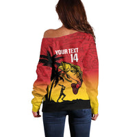 Custom Papua New Guinea Cricket Off Shoulder Sweater PNG Barramundis LT14 - Polynesian Pride