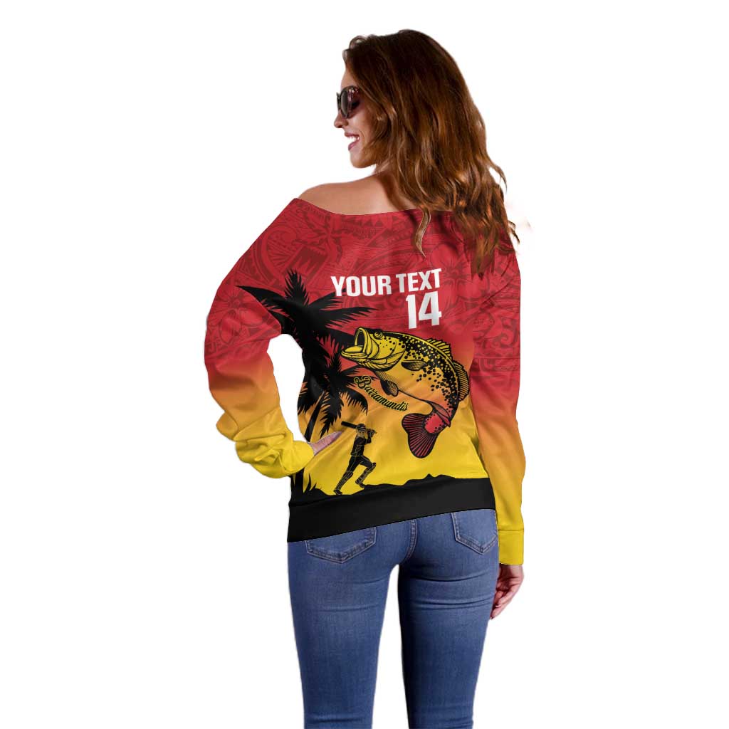 Custom Papua New Guinea Cricket Off Shoulder Sweater PNG Barramundis LT14 - Polynesian Pride