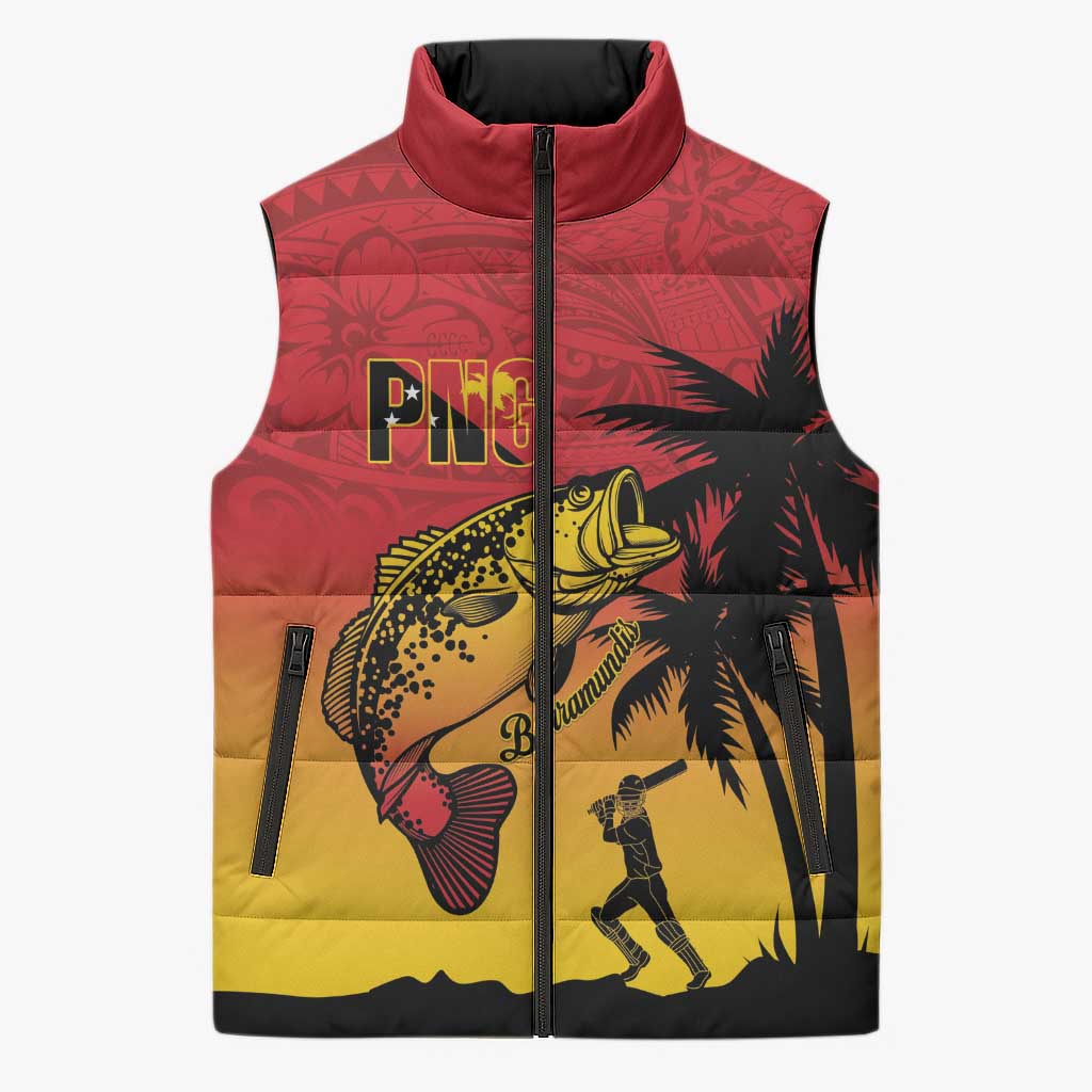 Custom Papua New Guinea Cricket Sleeveless Puffer Jacket PNG Barramundis LT14 Unisex Red - Polynesian Pride