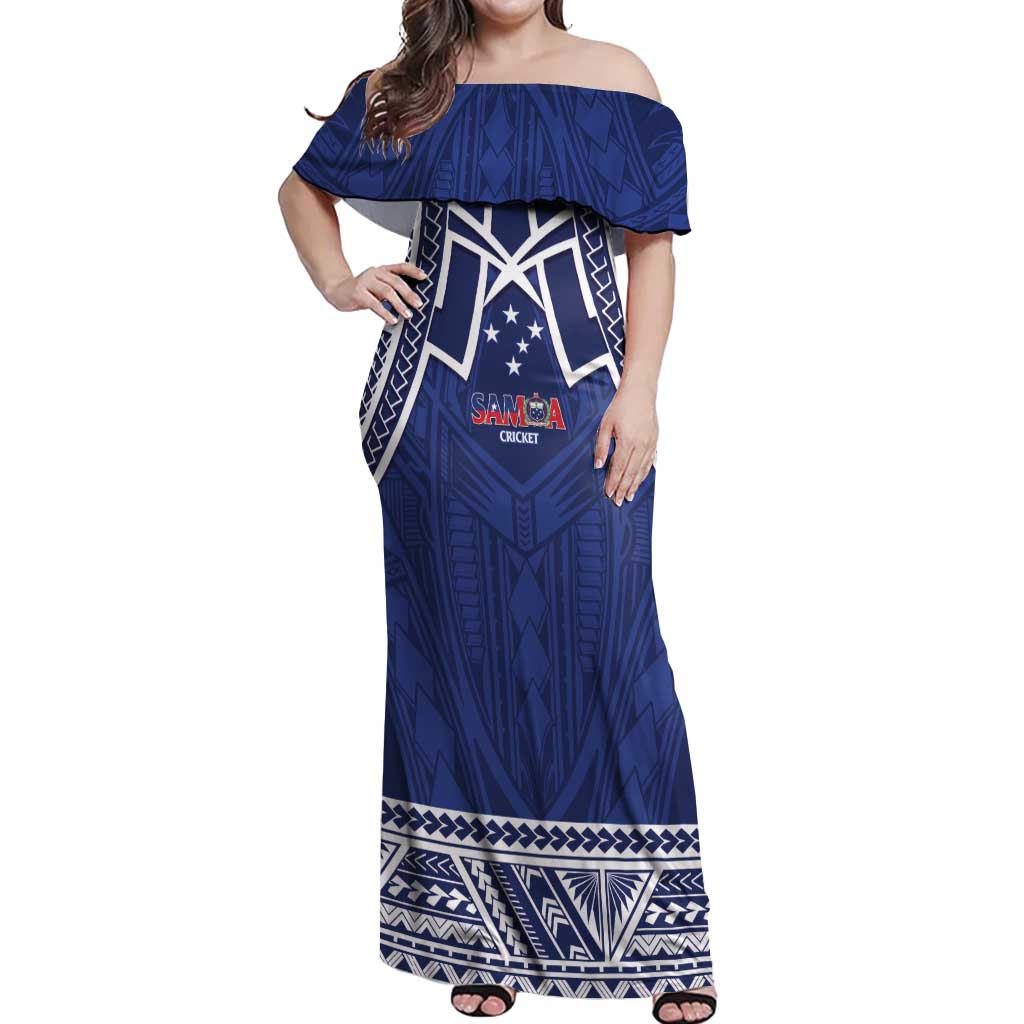 Custom Samoa Cricket Off Shoulder Maxi Dress Go Champions Samoan LT14 Women Blue - Polynesian Pride
