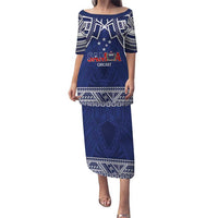 Custom Samoa Cricket Puletasi Go Champions Samoan LT14 Long Dress Blue - Polynesian Pride