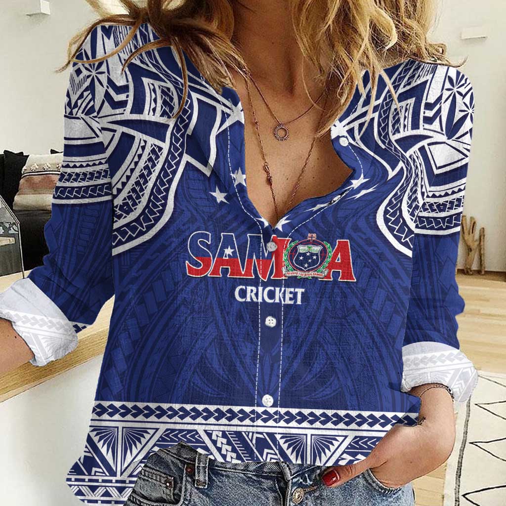 Custom Samoa Cricket Women Casual Shirt Go Champions Samoan LT14 Female Blue - Polynesian Pride