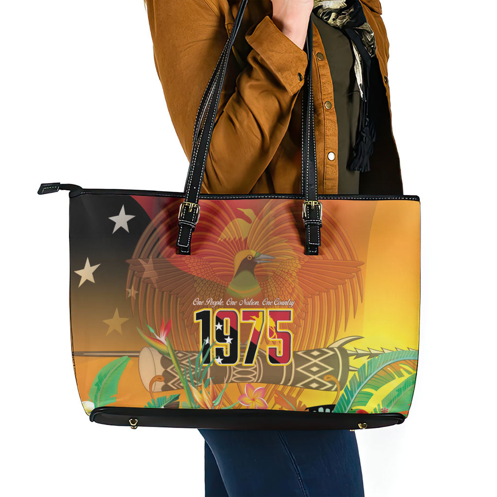 Papua New Guinea Independence Day Leather Tote Bag One People One Nation One Country LT14 - Polynesian Pride