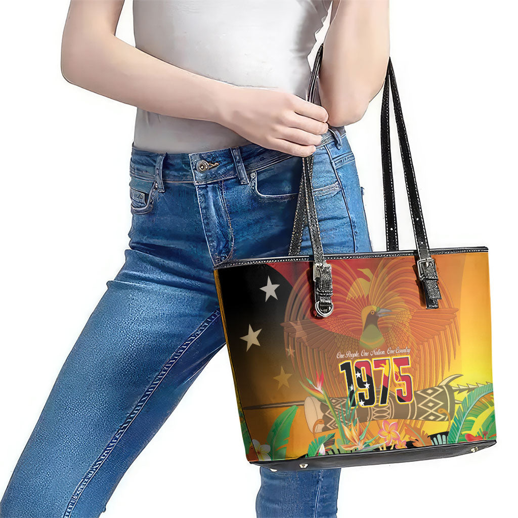 Papua New Guinea Independence Day Leather Tote Bag One People One Nation One Country LT14 - Polynesian Pride