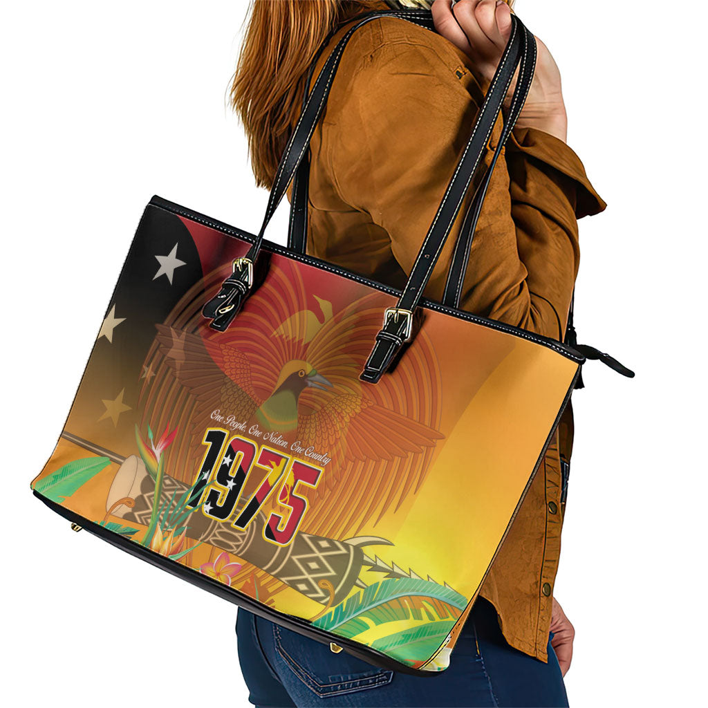 Papua New Guinea Independence Day Leather Tote Bag One People One Nation One Country LT14 - Polynesian Pride