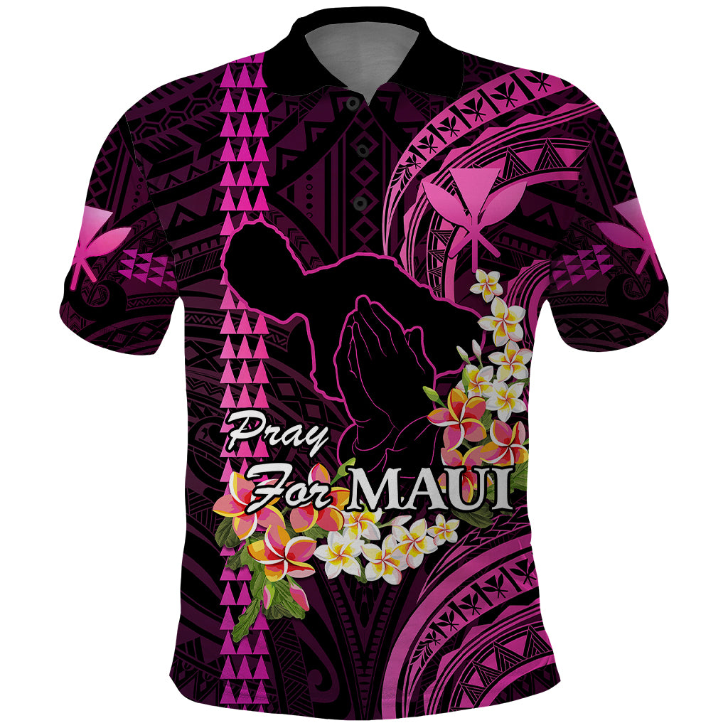 Hawaii Polo Shirt Pray For Maui Hawaiian Plumeria Be Strong Pink Verison LT14 Pink - Polynesian Pride