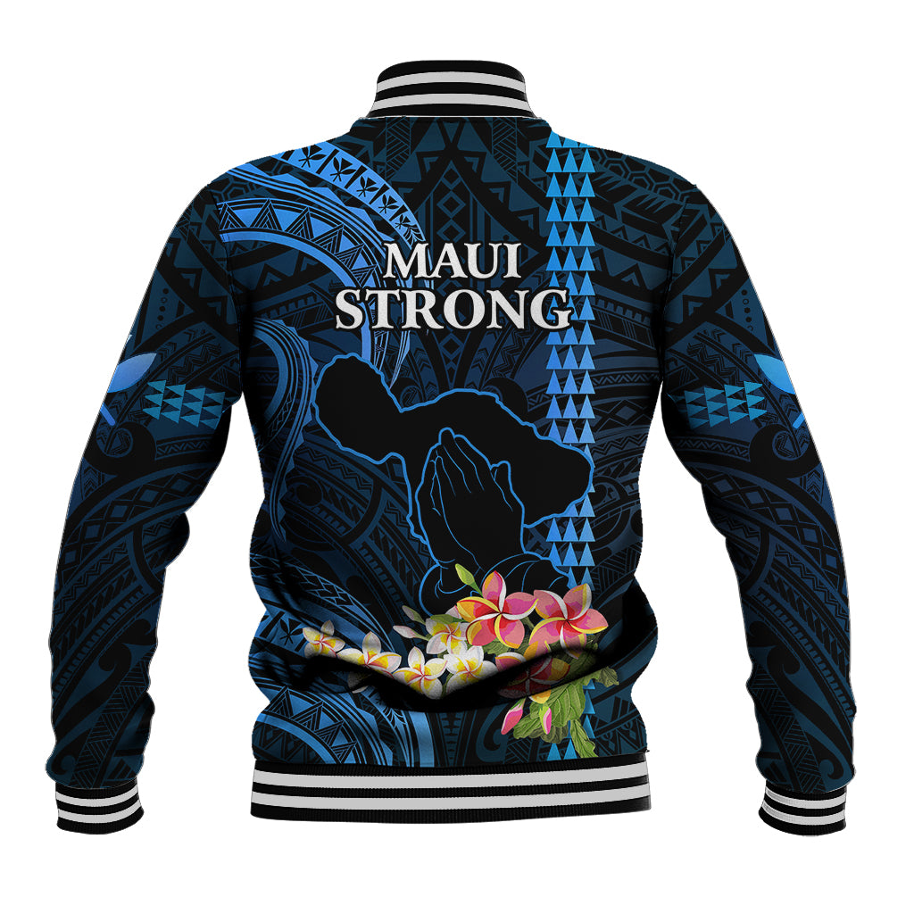 Hawaii Baseball Jacket Pray For Maui Hawaiian Plumeria Be Strong Blue Verison LT14 - Polynesian Pride