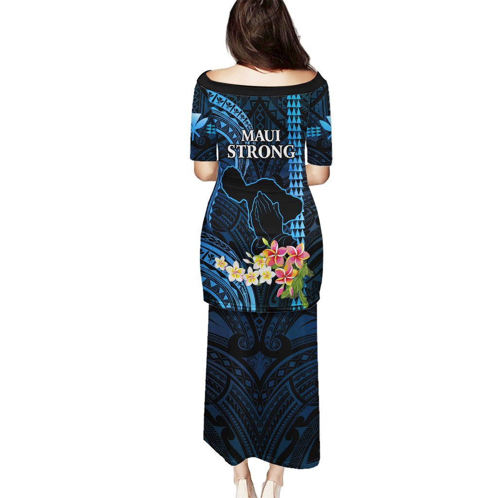 Hawaii Puletasi Pray For Maui Hawaiian Plumeria Be Strong Blue Verison LT14 - Polynesian Pride