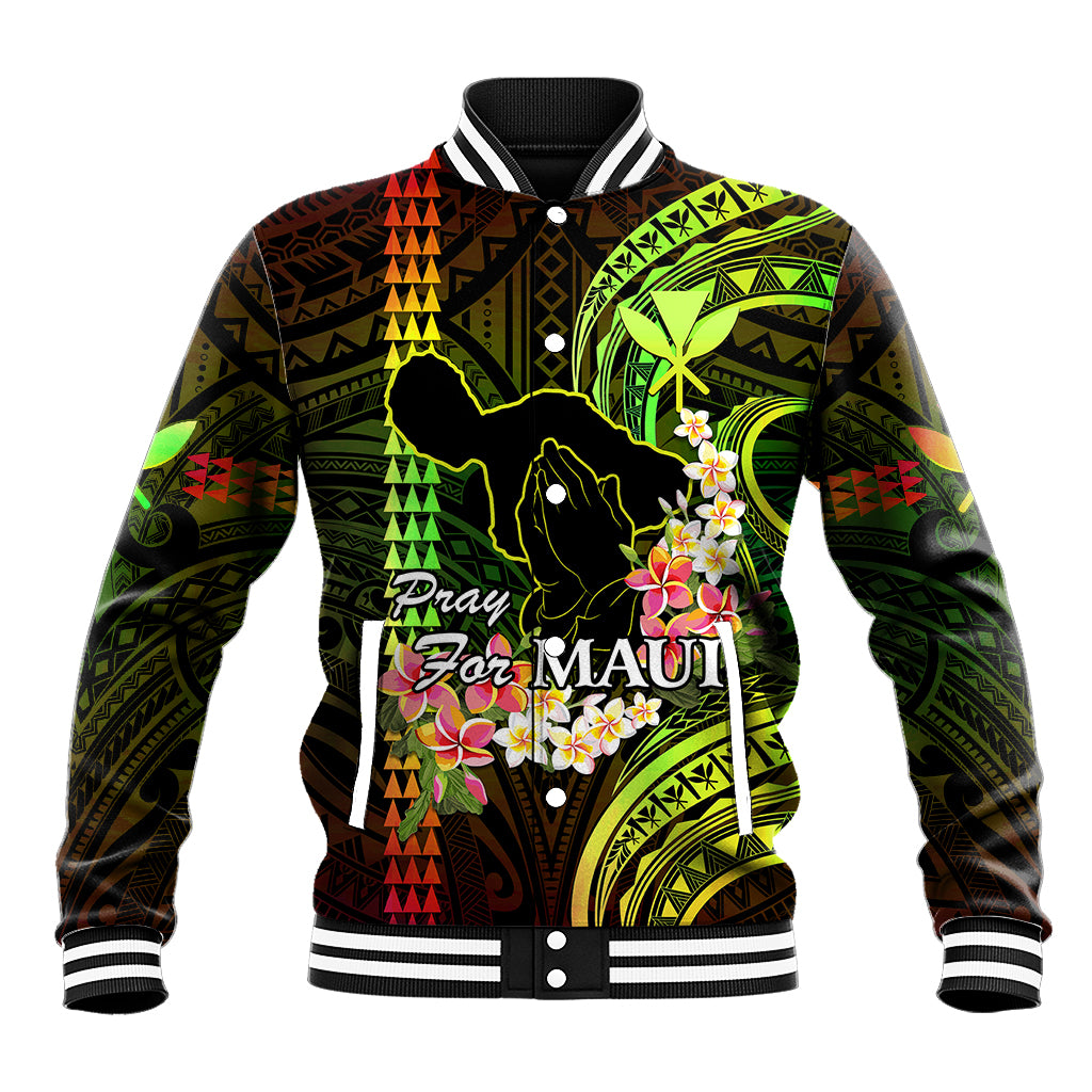 Hawaii Baseball Jacket Pray For Maui Hawaiian Plumeria Be Strong Reggae Verison LT14 Unisex Reggae - Polynesian Pride